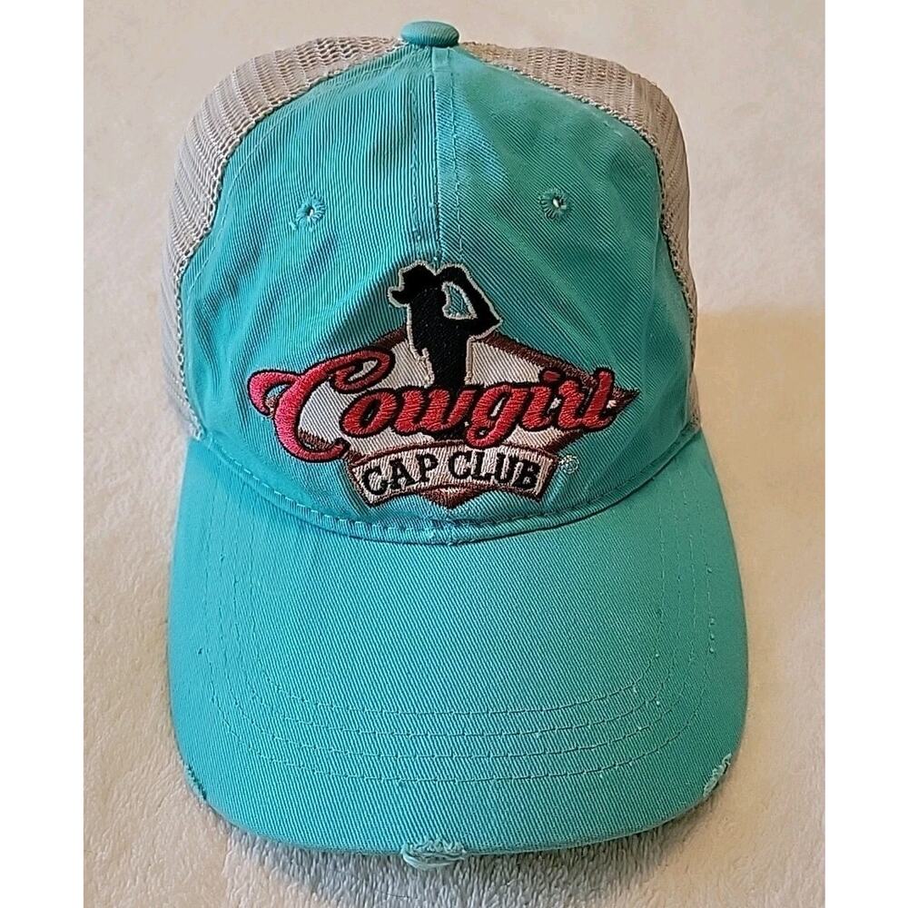 Vintage Cowgirl Cap Club Hat Turquoise & Wheat Embroidered